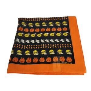 Vtg Liz Claiborne Halloween Print Jack-o-lantern Ghost Candy 20.5" Square Scarf